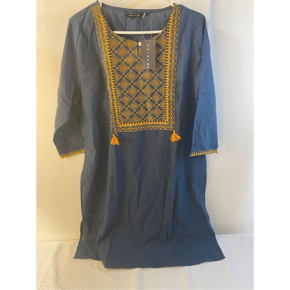 Melange XL MADE in INDIA Traditional Tribal Cultural Shirt Blue Yellow. NWT Boho
